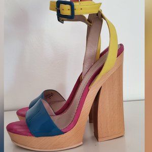 Jean Michael Cazabat Wood Platform Sandals size US 7.5/8